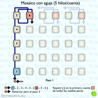 técnica mosaico 5 hilos paso 1